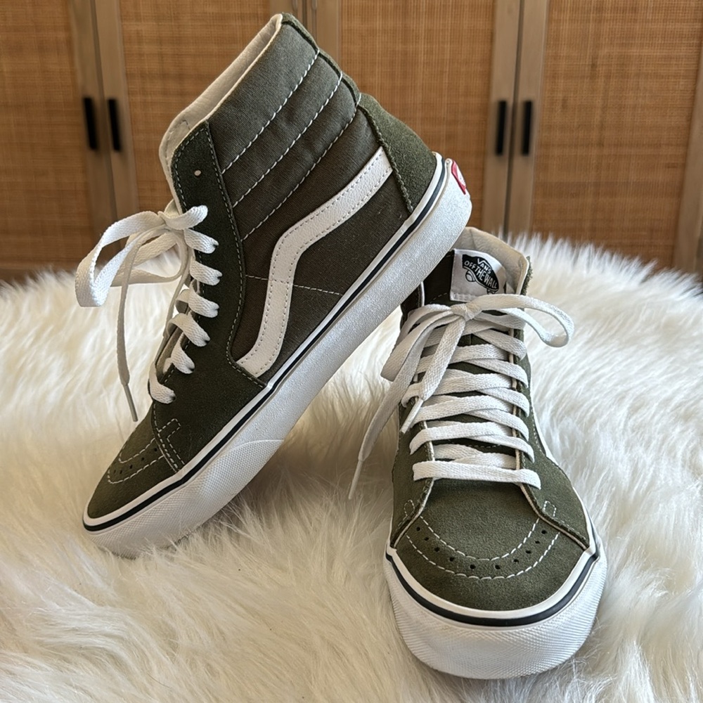 Vans Sk8 Hi Top Sneakers Olive Green Mens 7 Women’s 8.5 - Picture 2 of 12